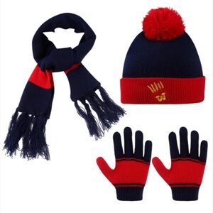 NWT Toddler Tuc Tuc Red and Navy Winter Hat, Gloves, and Scarf Set Red and Navy